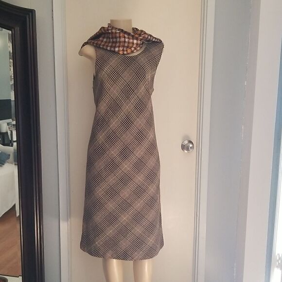 GLENTEX 100% SILK Scarf made in Japan Rectangles + vintage wool dress medium - Picture 2 of 13